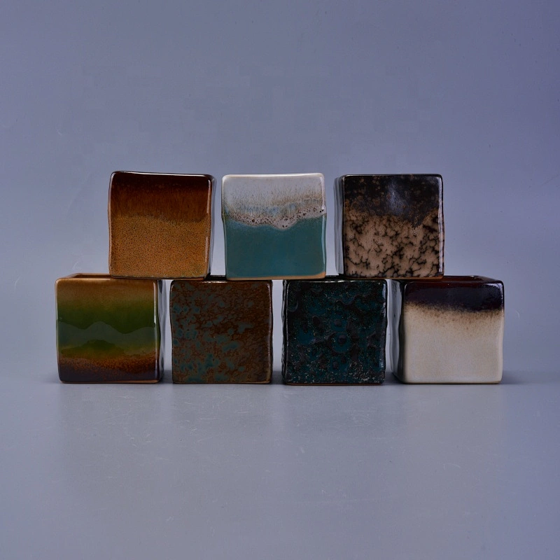 Square ceramic candle jars for home decor