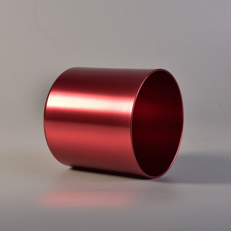 red metal candle container, votive candle jars