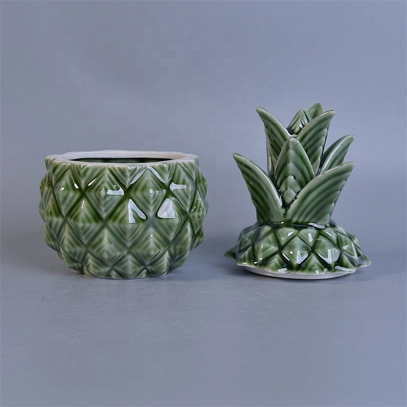 Pineapple-shape ceramic votive candle vessel luxury candle holder with lid home decor wholesale