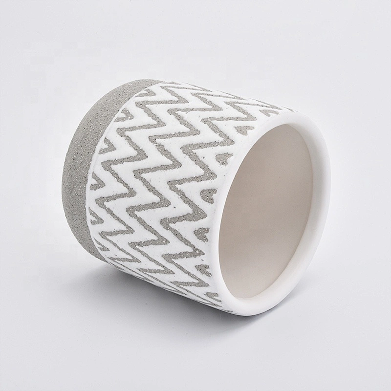 Grey cylinder ceramic candle containers halloween table candle holders for home decor