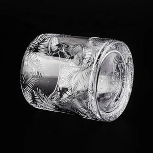 Cylinder customized leaf pattern candle vessel glass candle holder home decoration