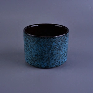 Home decoration blue empty decorative ceramic candle vessel