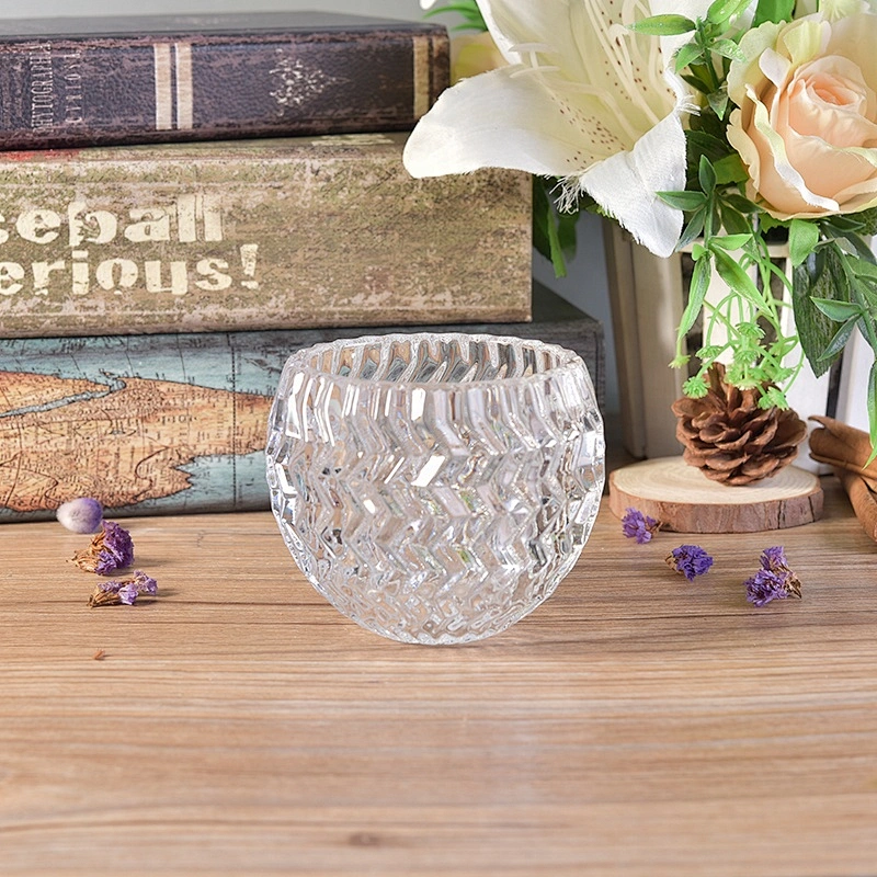Embossed round Glass Candle container tea light candle bowl home Decor in bulk