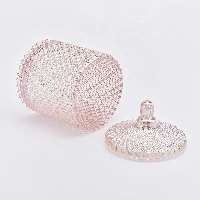 Pink embossed candle holder with lid home decoration wholesale