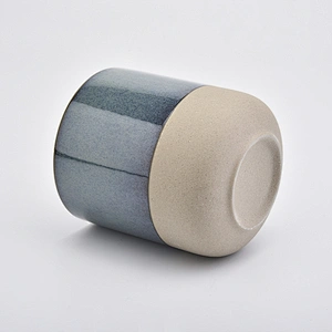 blue ceramic candle jar with clay bottom curved candle hoder 12oz
