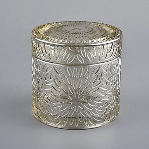 chrysanthemum pattern luxury candle glass container with lid