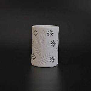 Cylinder flower custom ceramic hollow candle holder wholesales