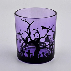 8oz 10oz 12oz Suppliers custom purple halloween tea light candle glass holder
