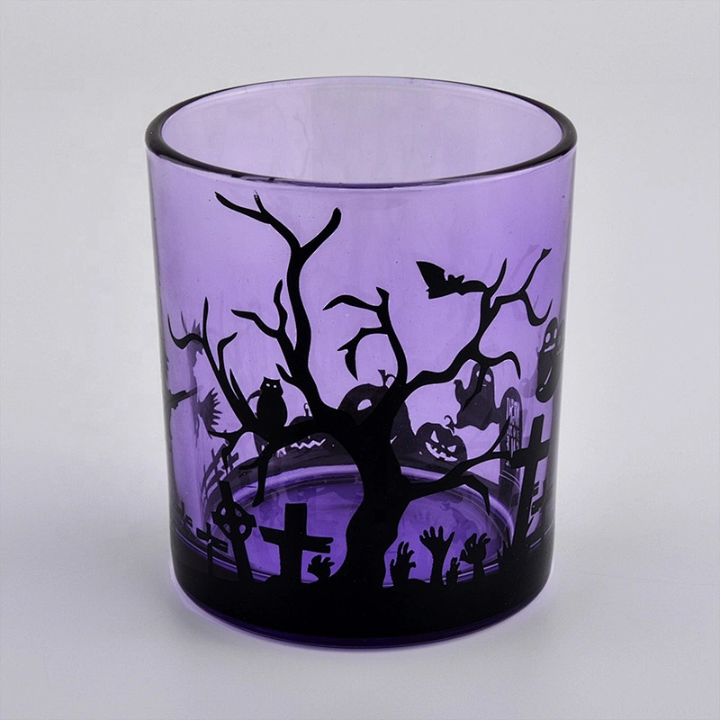 8oz 10oz 12oz Suppliers custom purple halloween tea light candle glass holder
