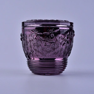 Bee design luxury purple Glass candle holders with lid