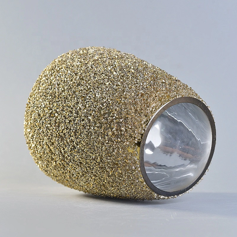 Luxurious tall glass candle holder with gold granular varnish home decoration wholesale