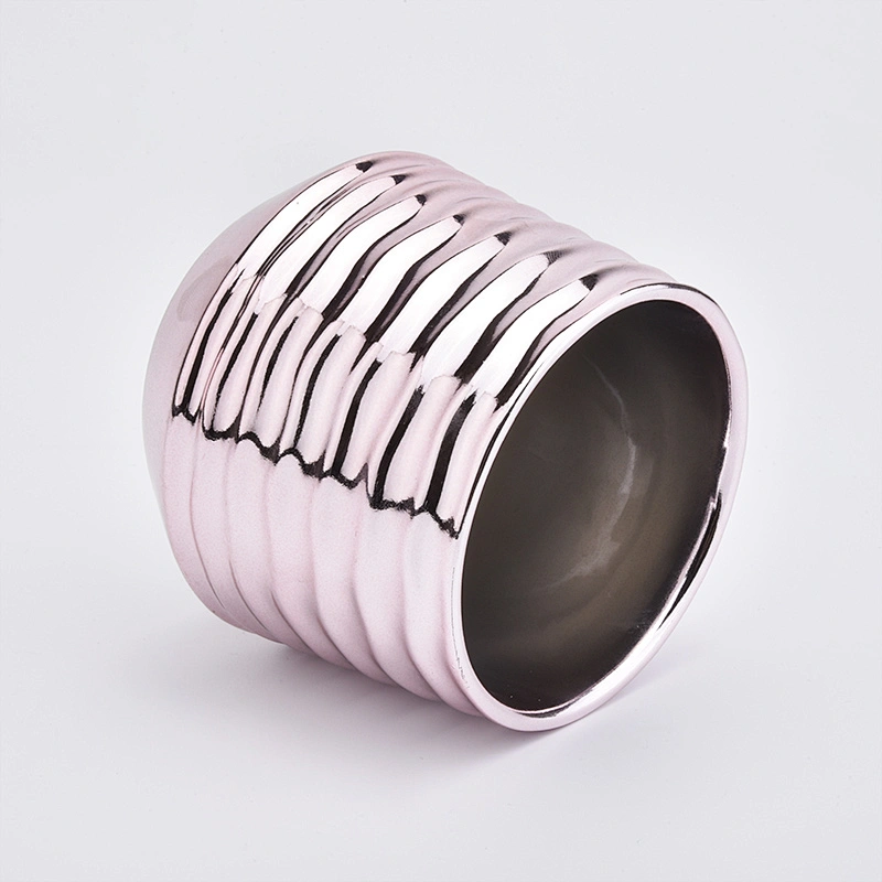 pink plating ceramic candle jar shiny candle hoder 12oz