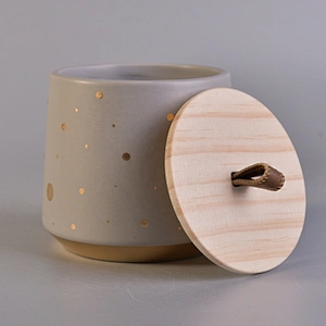 Sunny custom empty grey matte ceramic candle container with wood lid