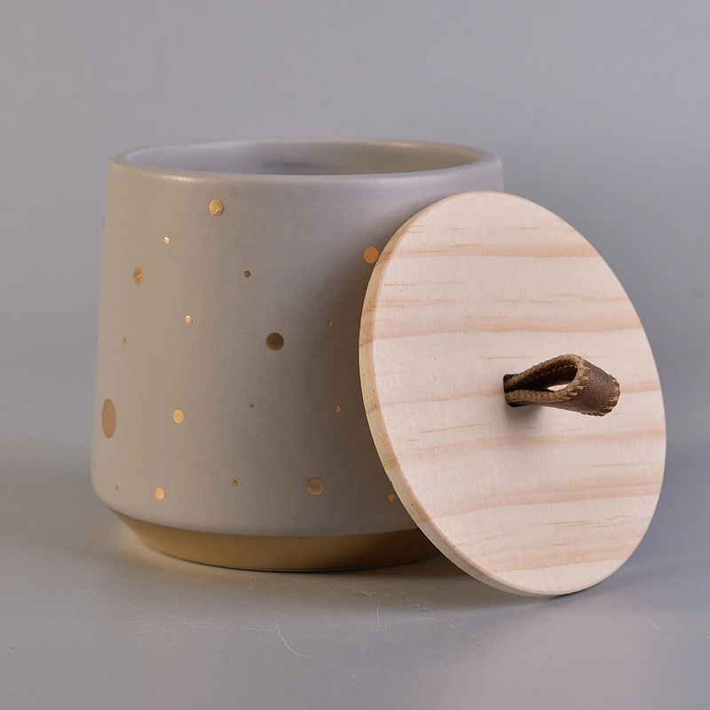 Sunny custom empty grey matte ceramic candle container with wood lid