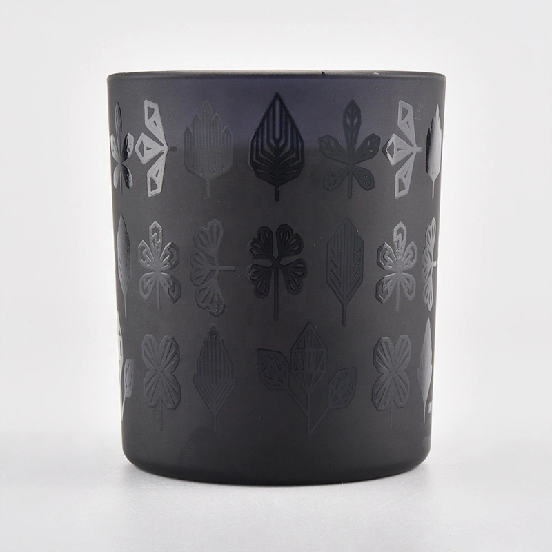 Wholesales black frosted luxury empty glass candle jars holders
