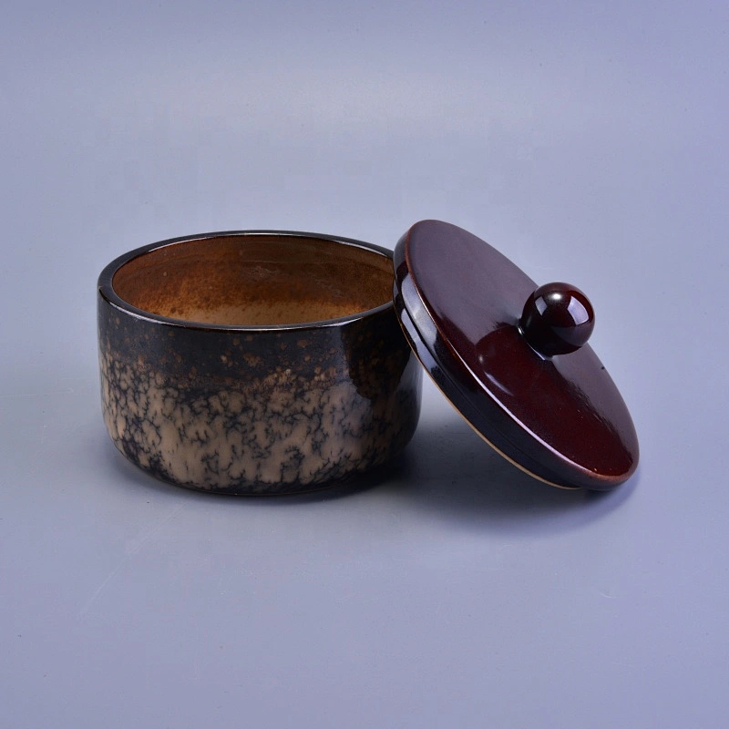 500ml Vintage ceramic votive candle jar with lid wholesales