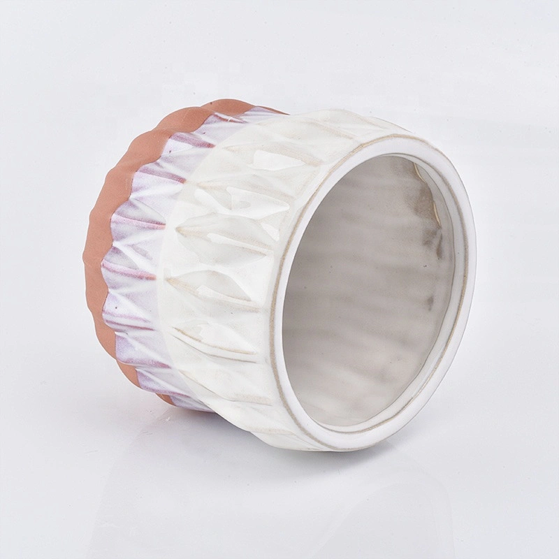 600ml Frosted ceramic candle container embossed candle holder home decor