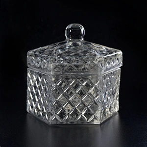 Clear hexagon Glass Candle holders with lid home Decor