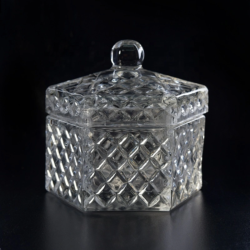 Clear hexagon Glass Candle holders with lid home Decor