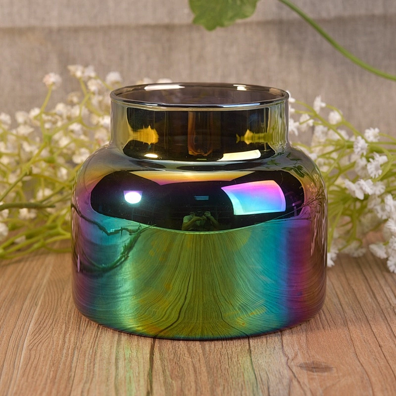 Modern customized candle jar glass iridescent candle vessel wholesales