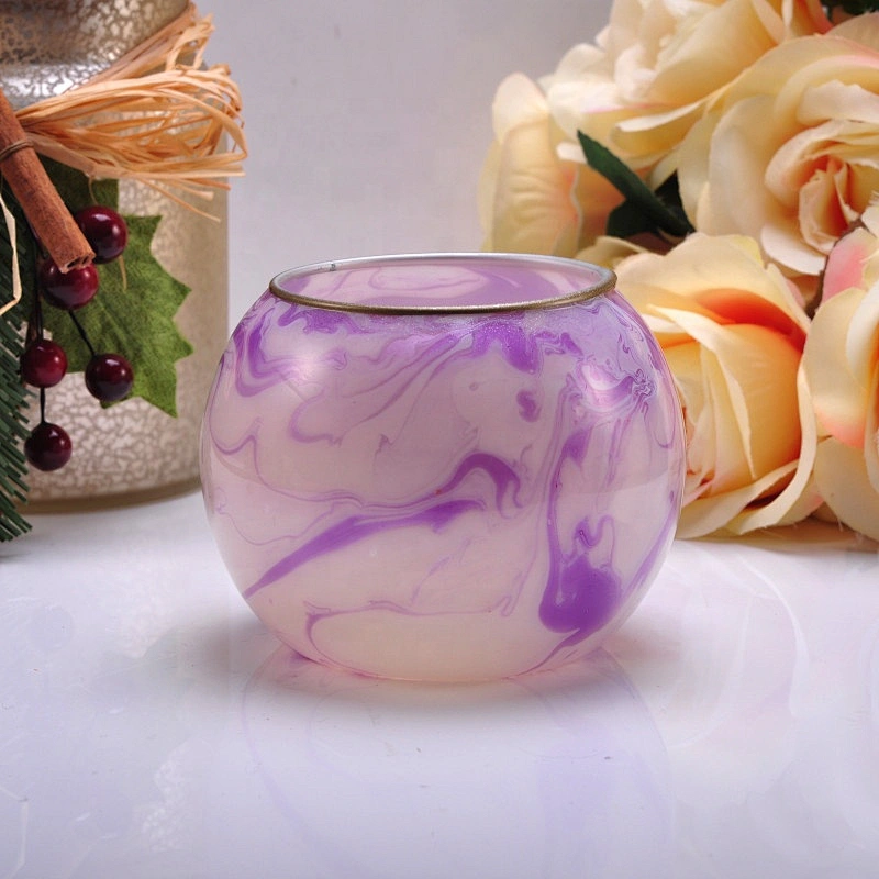Ball glass candle jars with gold rim blue purple home decoration wholesales