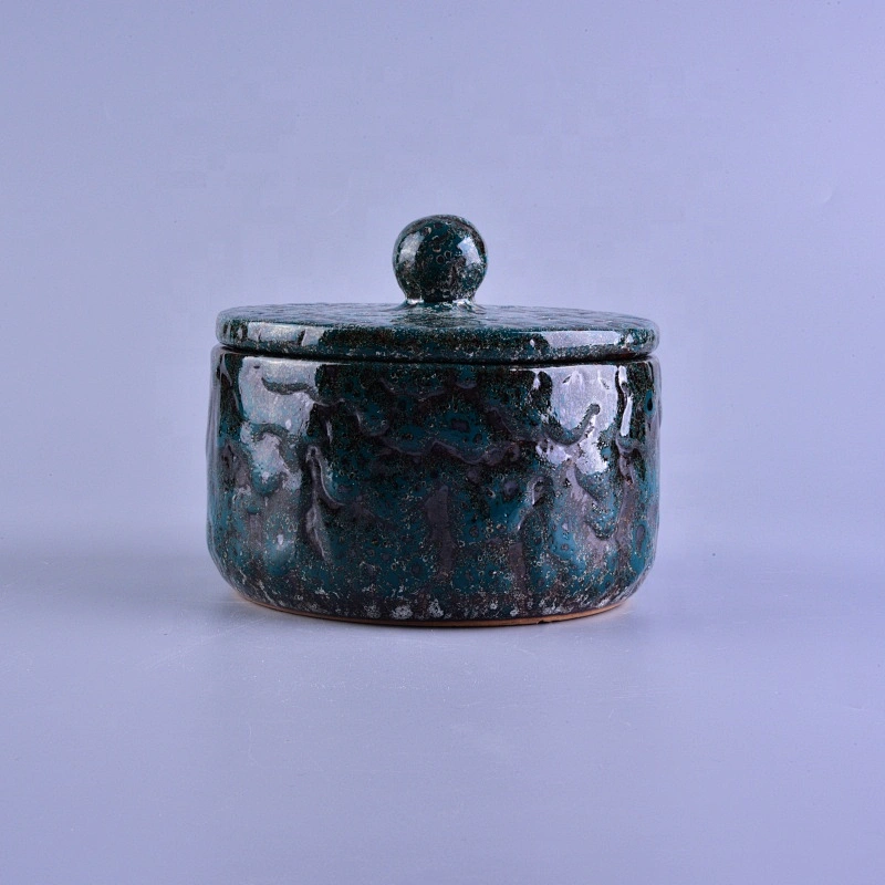 Frosted ceramic candle container round candle jar with lid home decor