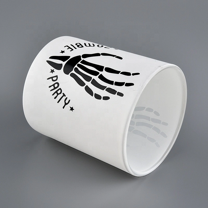 hands skeleton white glass candle jars