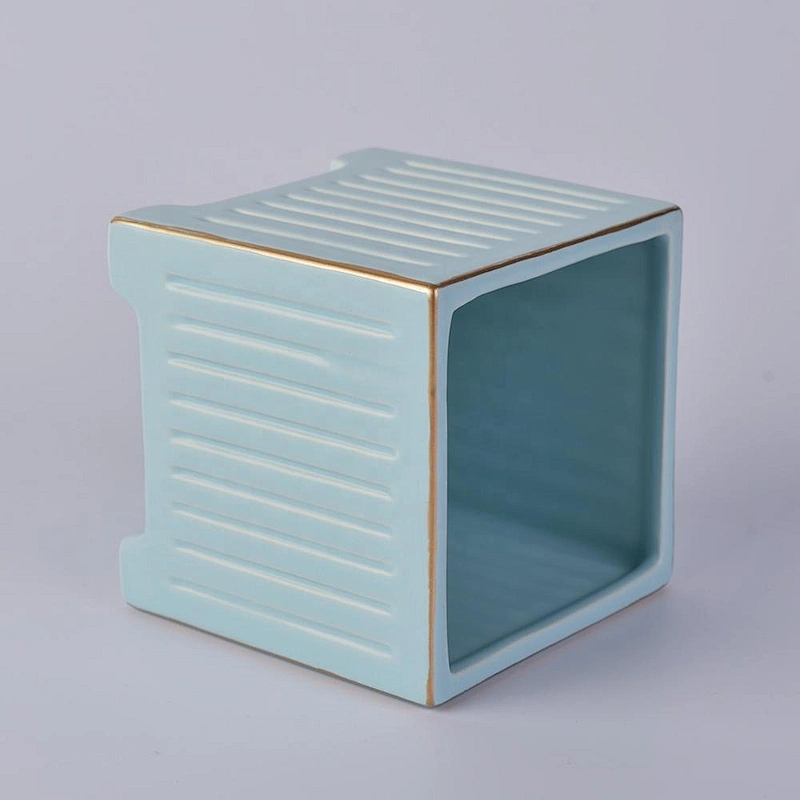 Supplier custom blue square candle ceramic jar 10oz