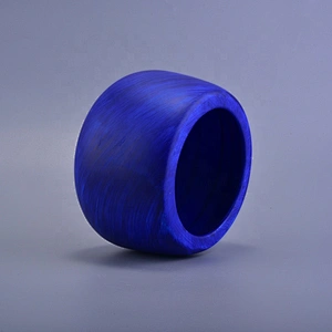 Color glaze blue ceramic candle container wholesales