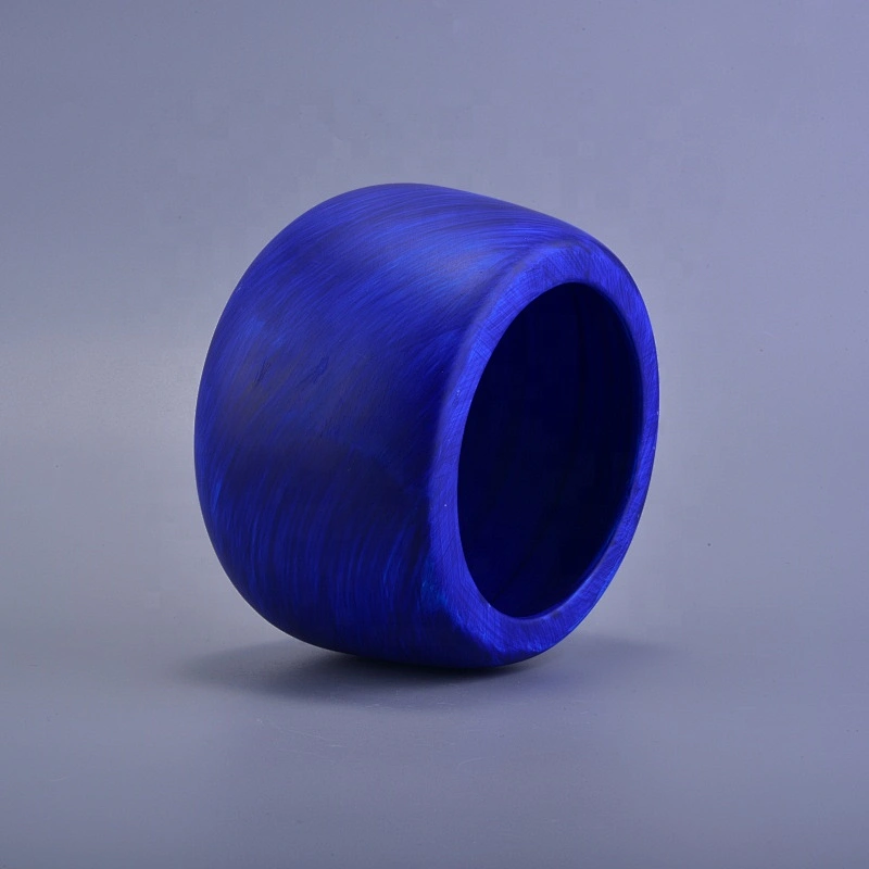 Color glaze blue ceramic candle container wholesales