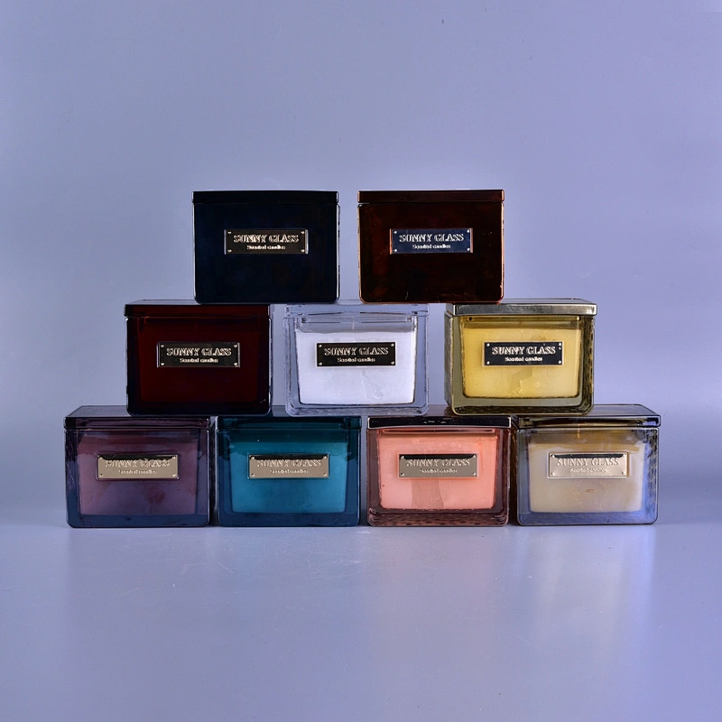 Sunny design luxury square glass candle jar with lid