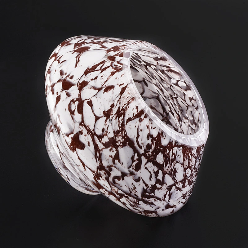 Brown marbled glossy candle vessel unique glass candle jar