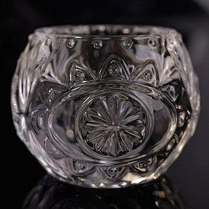 Transparent crystal emboss candle jar tealight glass candle vessel home decoration wholesales