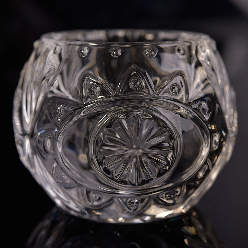 Transparent crystal emboss candle jar tealight glass candle vessel home decoration wholesales