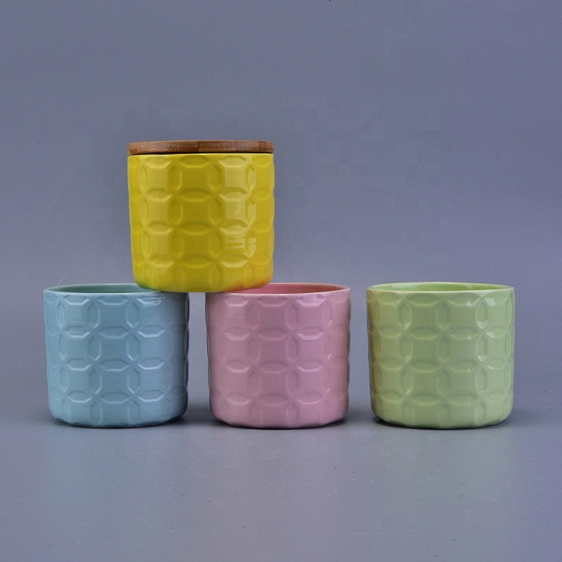 Wholesales pink ceramic candle holder with wood lid