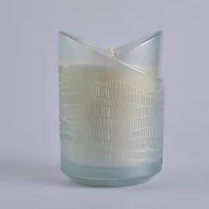 unique designed glass candle holder light green translucent candle jar