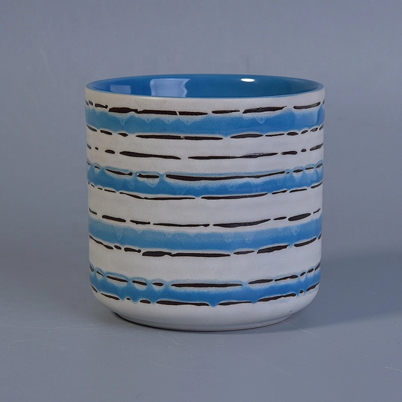 Vintage blue round hurricane ceramic scented candle holders home decor supply