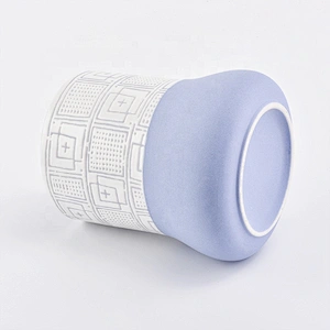 Blue matte ceramic candle jar handmade glazed candle vessel party decor