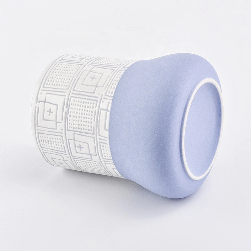 Blue matte ceramic candle jar handmade glazed candle vessel party decor
