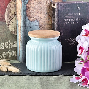 680ml Blue ceramic candle jar votive candle tins with wooden lids party decor
