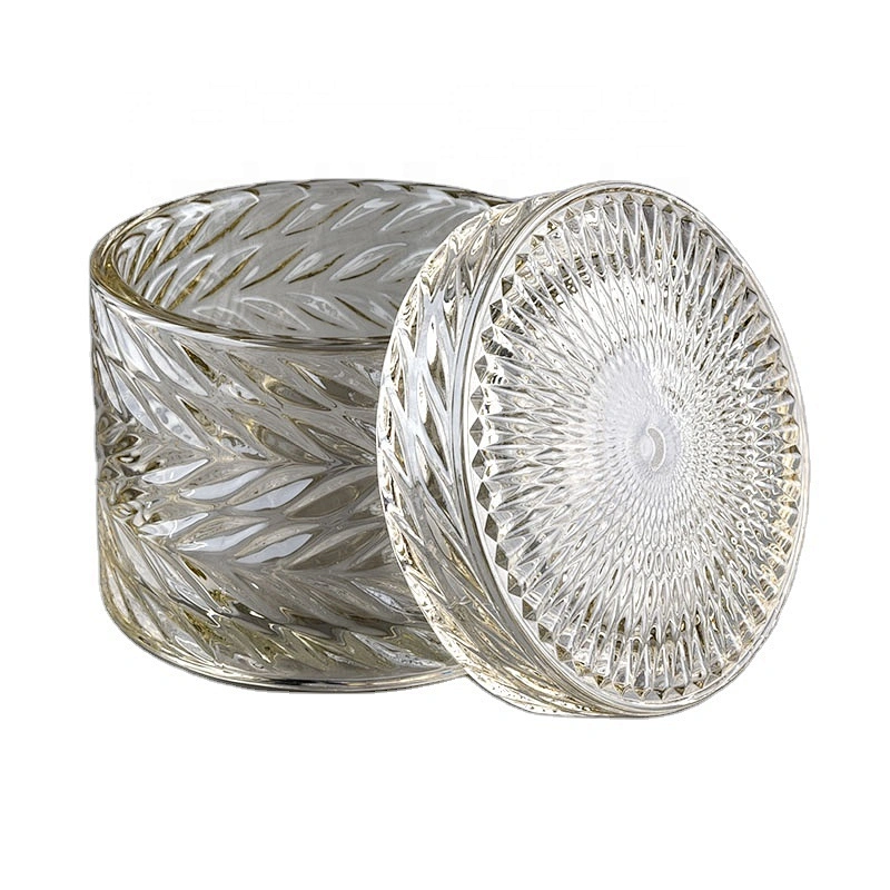 New Arrival GEO Cutting Glass Candle Jar With Lids