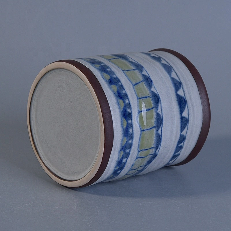 Vintage glaze painted ceramic candle jar cylinder home decoration