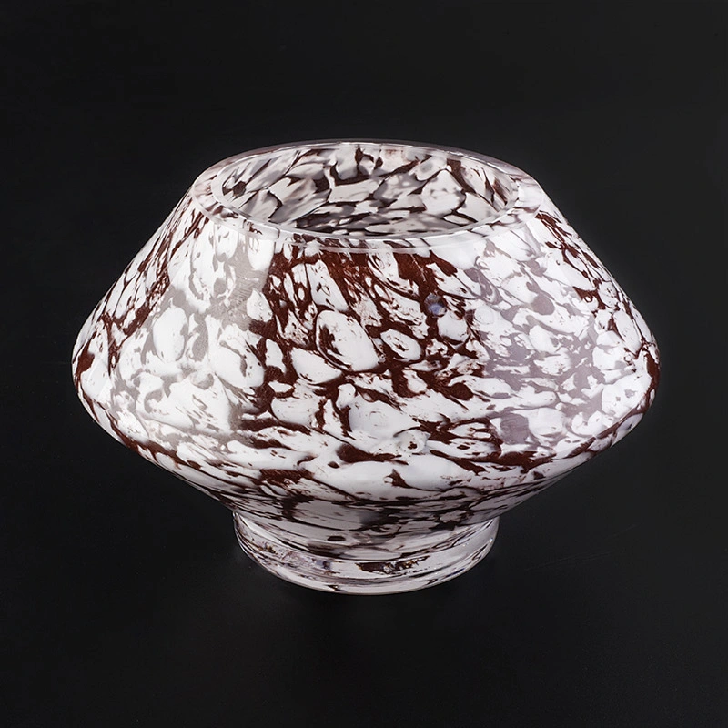 Brown marbled glossy candle vessel unique glass candle jar