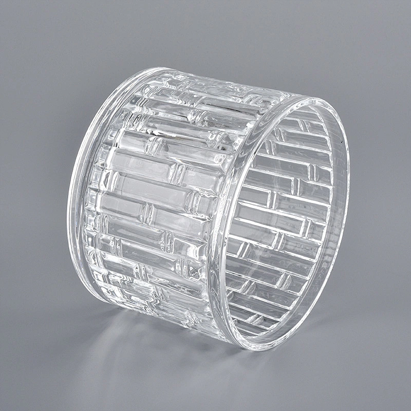 transparent glass candle container with pattern, luxury glass candle holder