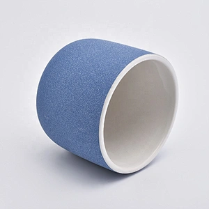 Unique cylinder matte blue ceramic candle holders