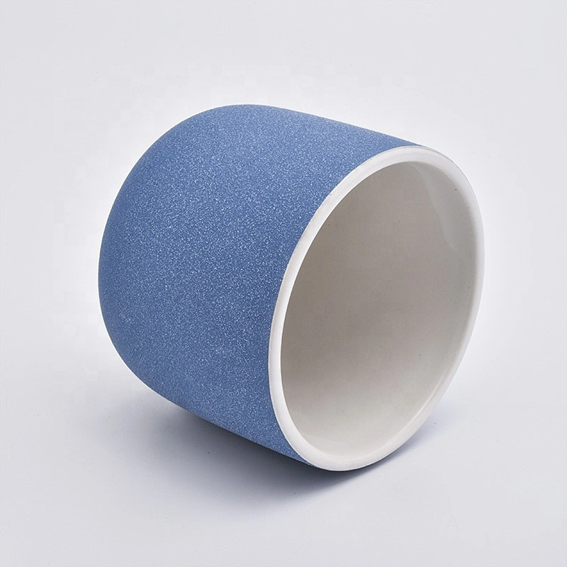Unique cylinder matte blue ceramic candle holders