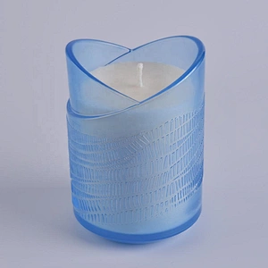 Wholesales heart shape matte blue glass candle jar