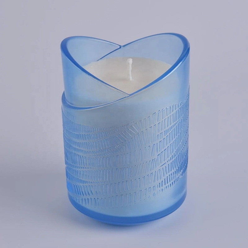 Wholesales heart shape matte blue glass candle jar