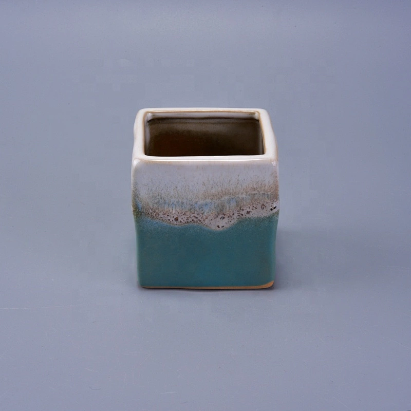 220ml Reactive Stoneware Square Jar  Ceramic Candle Vessel for Home Decoration