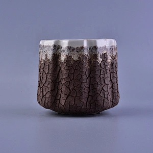 Flower shape amber geo cut brass tea light ceramic candle jar
